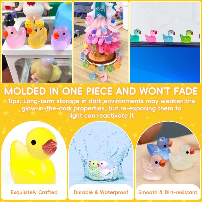 Mini Ducks 100 Pack Glow in The Dark Mini Resin