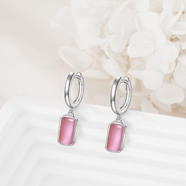 Pink Earrings Sterling Silver Rose Quartz Earrings Square Dangle Earrings Pink Drop Jewelry Birthday Gifts for Women