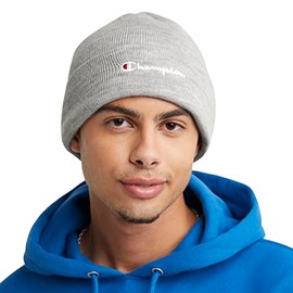 Champion Men's Unisex Beanie, Knit Winter, Cold-Weather Hat, Oxford Gray C & Script, One Size