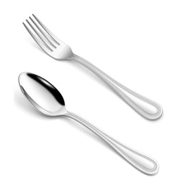 HaWare 24-Piece Forks and Spoons Silverware set, Stainless Steel Flatware with Pearled Edge for Home/Kitchen, Include 12 Dinner Forks(7.9in) and 12 Dinner Spoons(7.9in), Dishwasher Safe