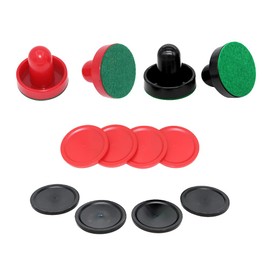 4 Pcs Air Hockey Pushers with 8 Pcs Pucks - Red & Black Paddles & Goal Handles Replacement Accessories for Game Tables