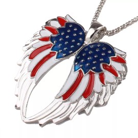 Shimmering keepsake from my USA art studio ANGEL WING AMERICA USA  FLAG charm 18"  20" SILVER necklace men women FREE BOX