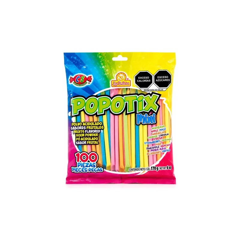 Popotix Mini 100 pzs Polvo Acidito Sabor Frutal Las Delicias