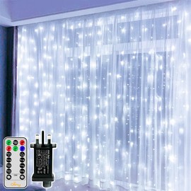 Ollny Curtain Lights Indoor Outdoor, 300LED 3mx3m Waterfall Hanging Plug in String Lights, 8 Modes/Remote Waterproof Window Lights for Bedroom/Wall/Outdoor/Wedding/Party