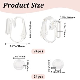 SOFPLATE 1 Box 24Pcs Silver Earring Converter Clip on Earrings Converter Brass Painless Non Pierced Earring Clips with Plastic Pads Clip on Earring Findings for Jewelry Making Supplies DIY Craft Women