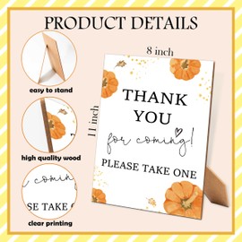 Thank You For Coming Sign - Little Pumpkin Baby Shower Sign, 1 Pack Wooden Sign with Stand, Gender Neutral Party Table Decor, Fall Baby Shower Supplies (ZD31)