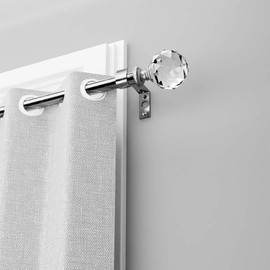 Coquilles 3/4 Inch Diameter Adjustable Curtain Metal Rod with Round Clear Acrylic Ball Finials，48 to 84 Inch
