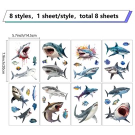 CRASPIRE 8 Sheets 8 Styles Shark Window Stickers, Waterproof Window Stickers, Sea Creatures, Wall Decoration, Stickers for Classroom, Bedroom, Living Room, Window, Staircase