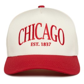 Two Tone Vintage Snapback Hat - Chicago - Red/Beige