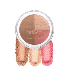 Baked Blush Highlight Bronze Powder 3-in-1 Contour Palette Sculpt Satin Silky Smooth Makeup Palettes Powder (002-Light)