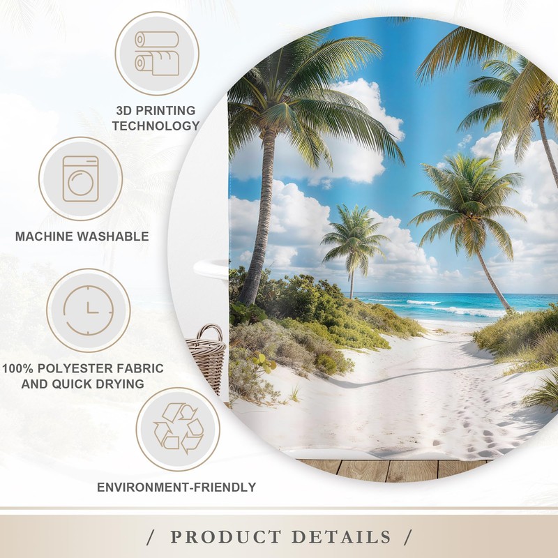 Glawry Beach Shower Curtain 72Wx72L Inches, Tropical Summer Seaside Bathroom