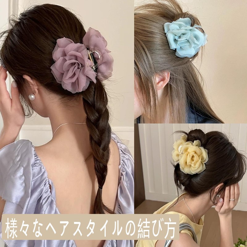 HAPVITAL バレッタ パール カメリア バナナクリップ 韓国風 可愛 大きめ 髪留め 女性用