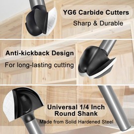 ASNOMY 6pcs Core Box Router Bit 1/4 Inch Shank Round Nose Cove Box Router Bits-1/4 5/16" 1/2" 5/8" 3/4" 7/8" Cutting Diameter Solid Carbide Core Box Round Nose Router Bits