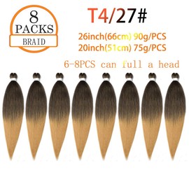 ShowJarlly Braid Pre Stretched Braiding Hair Yaki Braid Professional Hair Synthetic Hair 8 Pieces 66cm