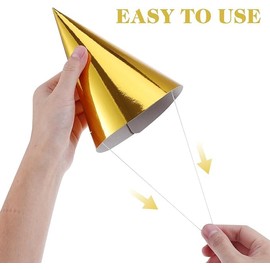 50 Pack Colorful Birthday Party Hats Cone Hats for Adults Metallic Foil Cone Headwear