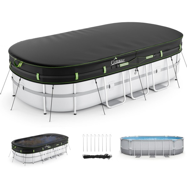 UIRWAY 10x16 FT Oval Pool Cover with Reflective Strips for