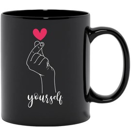 Make Your Mark Design Love Yourself Cute KPop Themed Cup or Korean Merchandise, Black 11oz Ceramic Mug