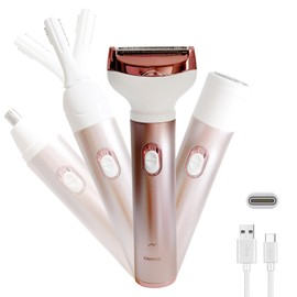 Electric Razor for Women, Hair Trimmer for Bikini Legs Womens Shaving Eyebrow Lips Body Face Beard Mustache Nose Arm Armpit Facial Hair Removal for Women's Shaver 4 in 1 Kit, Type-C Charging Port