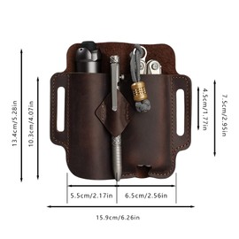 WUYUNTAI Cowhide Leather Tool Pouch, Knife Holster Belt Pouches for Men, Genuine Leathers Edc Pocket Organizer for Men Edc Leather Sheath with Pen Holder, Flashlight Sheaths, Flashlight Sheath (Brown)