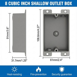 2 Pack Shallow Outlet Box 8 Cubic Single Gang Old Work Junction Box – Grey Plastic Electrical Remodel Box for Tight Spaces, Fire Rated 1-Gang Wall Box for Switches or Receptacles
