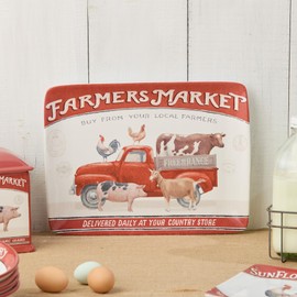 Vintage Farm 16x12-Inch Rectangular Platter, Farmers Market Design with Red Pickup & Farm Animals, Durable Ceramic, Rustic Farmhouse Style for Serving Meats, Vegetables & Desserts