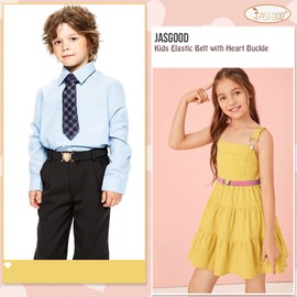 JASGOOD - Cinturones elásticos ajustables para niños pequeños, niñas, adolescentes, cinturones elásticos con hebilla de corazón para volver a la escuela, B-negro+café+rosa, Suit Waist Size 17''-30''