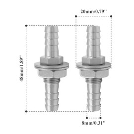 Biaungdo 2 Pcs 5/16" Hose Barb, 304 Stainless Steel Hose Barb Fitting Thru-Bulk Head Straight Hex Union Fitting for Air Water Fuel