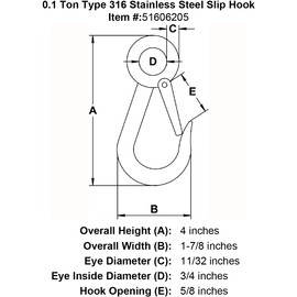 0.1 Ton Type 316 Stainless Steel Slip Hook