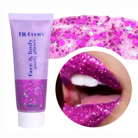 Yeweian Face Body Glitter Gel, Mermaid Sequins Hair Nails Lip Eye Festival Glitter Gel Makeup, White Chunky Liquid Holographic Body Glitter Gel for Women,50g (04Purple)