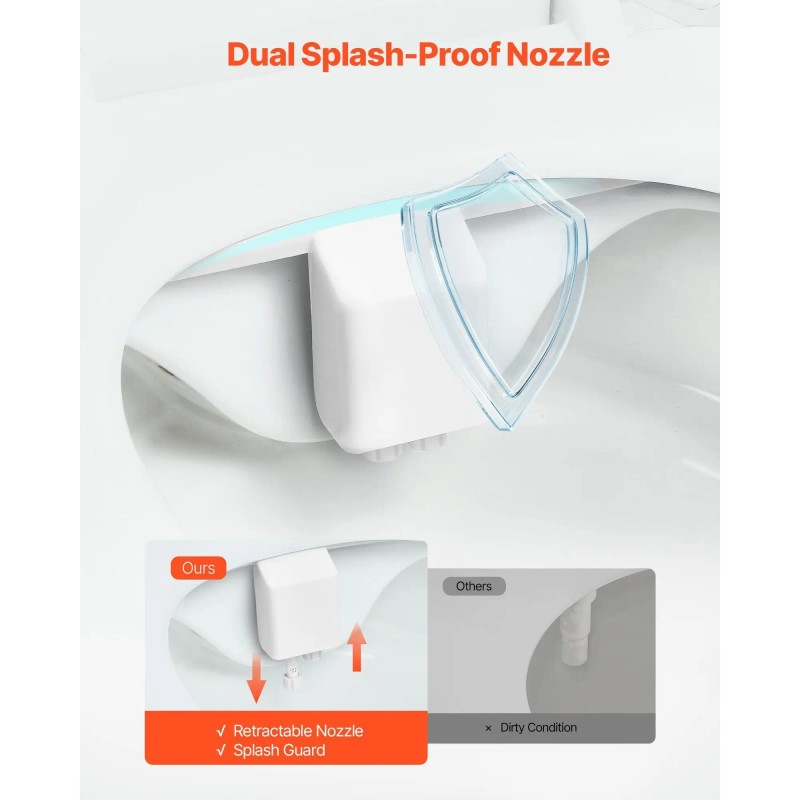 Dual Retractable Nozzles Modern Toilet Bidet Attachment White Non-Electric Seat