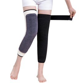 Men Women Thermal Leg Warmers with Bandage, Winter Warm Fleece Faux Fur Lining Knee Braces Leg Sleeves Camping Ski Cycling Motorcycle Running Long Knee Leg Warmer Wraps Protecor Socks