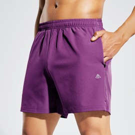 Haimont - Pantalones cortos deportivos para correr para hombre, 5 pulgadas, para gimnasio, deportes, entrenamiento activo con bolsillos, secado rápido, resistente al agua, Morado oscuro con bolsillo con cierre, XX-Large