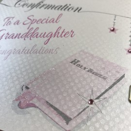 Confirmation To a Special Granddaughter -Congratulations Card Pink Holy Bible