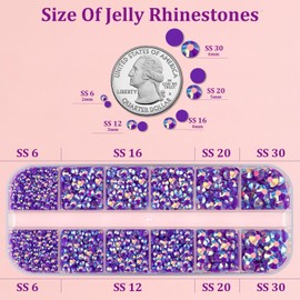 TINKRSTUFF Resin Jelly Rhinestones for Crafting with B7000 Jewelry Glue, 1 Box Dark Purple AB Flatback Crystal with 3Pcs 10ml Glue, Bedazzling Non Hotfix Gems for DIY Tumblers Clothing Shoes Manicure