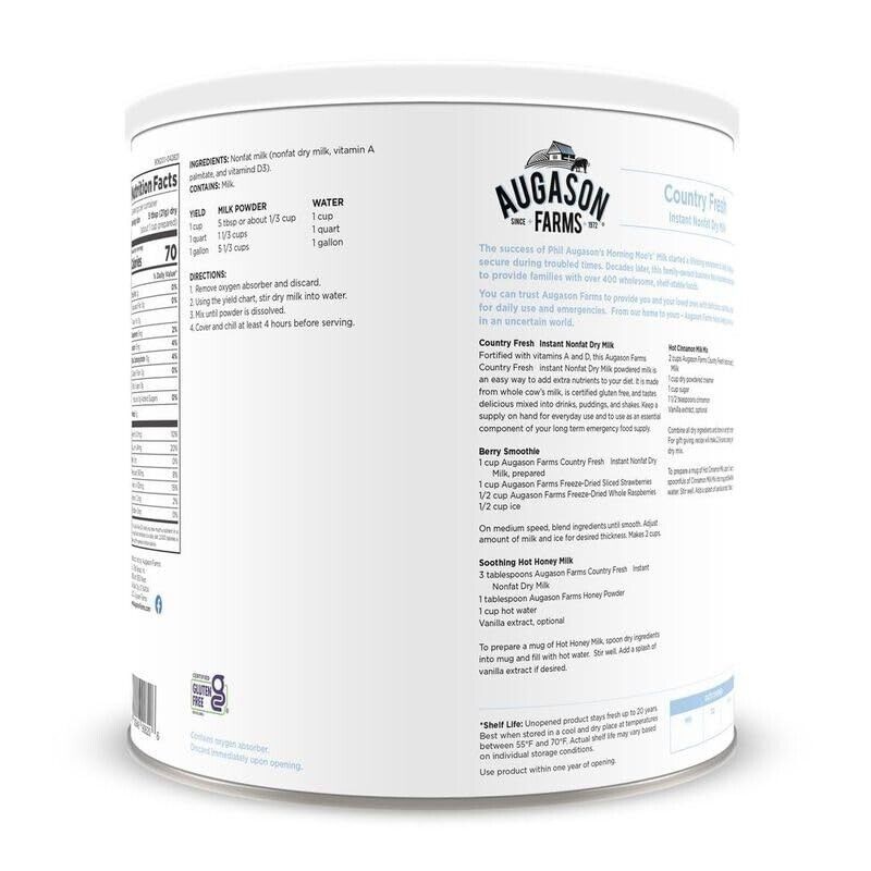 Augason Farms Country Fresh 100% Real Instant Nonfat Dry Milk,