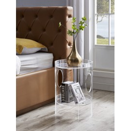 MEETLAKE Clear Acrylic End Table,Nightstand, 2-Tier Tray, Sturdy and Easy Assembly.16.75 Lx15.75 W, 23.5 inch High