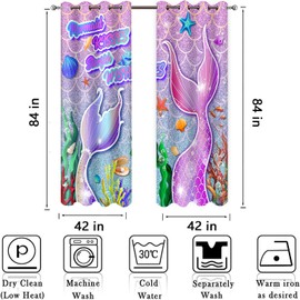 HIYSMT Shining Mermaid Curtains for Girls 4284inch Princess Purple Pink Colourful Ocean Blackout Curtain Fairy Fish Tail Little Mermaid Shell Starfish Drapes for Kids Room Bedroom Living Room HI03DX