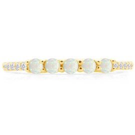AFFY Five Stone Design, Dainty 14k Yellow Gold Plated 925 Sterling Silver Round Cut Created Opal And Cubic Zirconia Stackable Ring Jewelry For Women Size -8