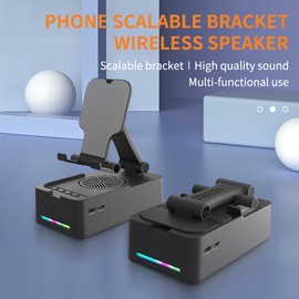 CYBORIS Foldable Phone Stand with Speaker, Wireless Bluetooth Speaker with Cell Phone Stand and Anti-Slip Base Led RGB Light HD Surround Sound Compatible with Phones, Tablets, Unique Presents