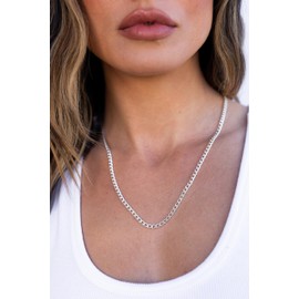 DORANA 3 mm Thick Cuban Chain for Women, 925 Sterling Silver Chain Necklace, Women's Fade-Proof Cuban Necklace, Jewellery, 16/18/20/22/24 Inches, Sterling Silver, No Gemstone