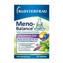 Klosterfrau Meno Balance | 60 Tabletten für die Wechseljahre mit Salbei, Frauenmantel, Hopfen, Vitamin B Komplex & Mineralstoffen | unterstützt Regulation von Hitzewallungen | erhält Haut & Knochen