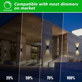 Laplusbelle LED Outdoor Wall Lights, Modern Black Exterior Wall Light Fixtures, Dimmable 10W 3000K Up Down Patio Porch Lights Wall Mount Outdoor Sconces for House Yard Hallway(2-Pack)