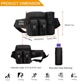 Huntvp Tactical Waist Pack Bag with Water Bottle Pouch Molle Fanny Bag Bumbag for Cycling Hiking Walking Outdoors,Black