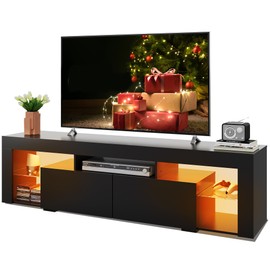 WLIVE 63 inch TV Stand for 50 55 60 65 70 75 Inch TVs, Modern Entertainment Center with LED Lights & 2 Large Storage Drawers, TV Console Gaming Media Television Stands for Living Room, Bedroom(Black)