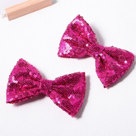4" Hot Pink Sparkly Glitter Sequin Hair Bows Clips for Toddler Girls Valentines Christmas Birthday Gift Party Dress Outfit Decor Accessories Wedding Alligator Barrettes Hairpins
