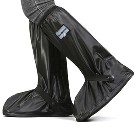 flintronic Rain Overshoes, Waterproof Shoes Cover, Mudsavers Boots Covers Rain Protector Footies, with Non Slip Sole for Rain Snow Mud, Suitable for Men Women Feet Gaiters, XL, 32CM, Negro