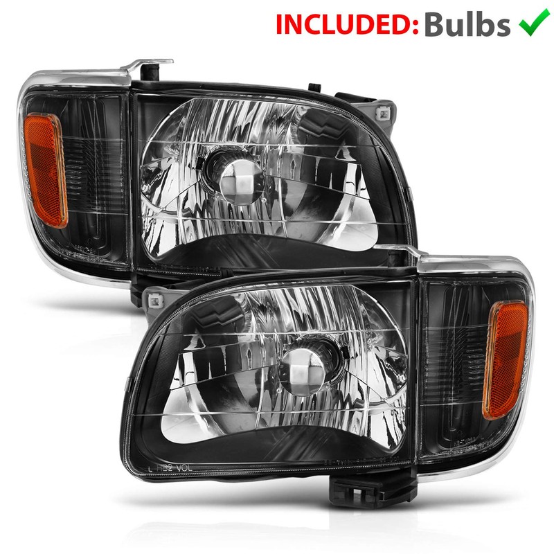 AmeriLite Black Replacement Headlights Assembly Corner Lamp Set For 2001-2004