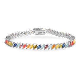Gemsme 2.5 * 5mm Rainbow Marquise Tennis Bracelet, 18K White Gold Plated Colorful Marquise Cubic Zirconia Tennis Bracelet for Women