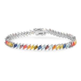 Gemsme 2.5 * 5mm Rainbow Marquise Tennis Bracelet, 18K White Gold Plated Colorful Marquise Cubic Zirconia Tennis Bracelet for Women
