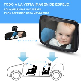 Espejo para Bebe Auto,Espejo Retrovisor Bebe de 360 Grados Giratorio,Visión Clara y Amplia,Encuadernación de Cinturón Resistente, Monitoreo de Seguridad Niños para Asiento Trasero
